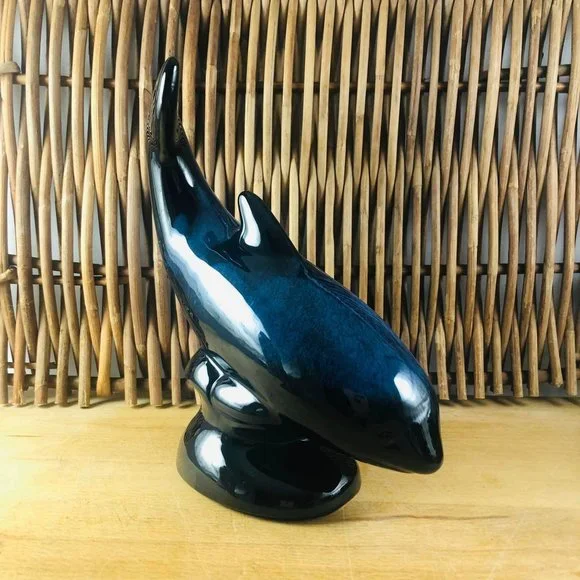 Orca Whale Figurine by Blue Mountain Pottery Blue Glaze